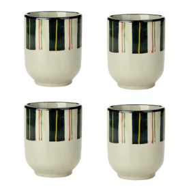 4Pcs Japanese Style Retro Stripe Ceramic Teacups Small Straight Wine Glass 150ML 4Pcs Japanese Style Retro Stripe Ceramic Teacups Small Straight Wine Glass 150ML